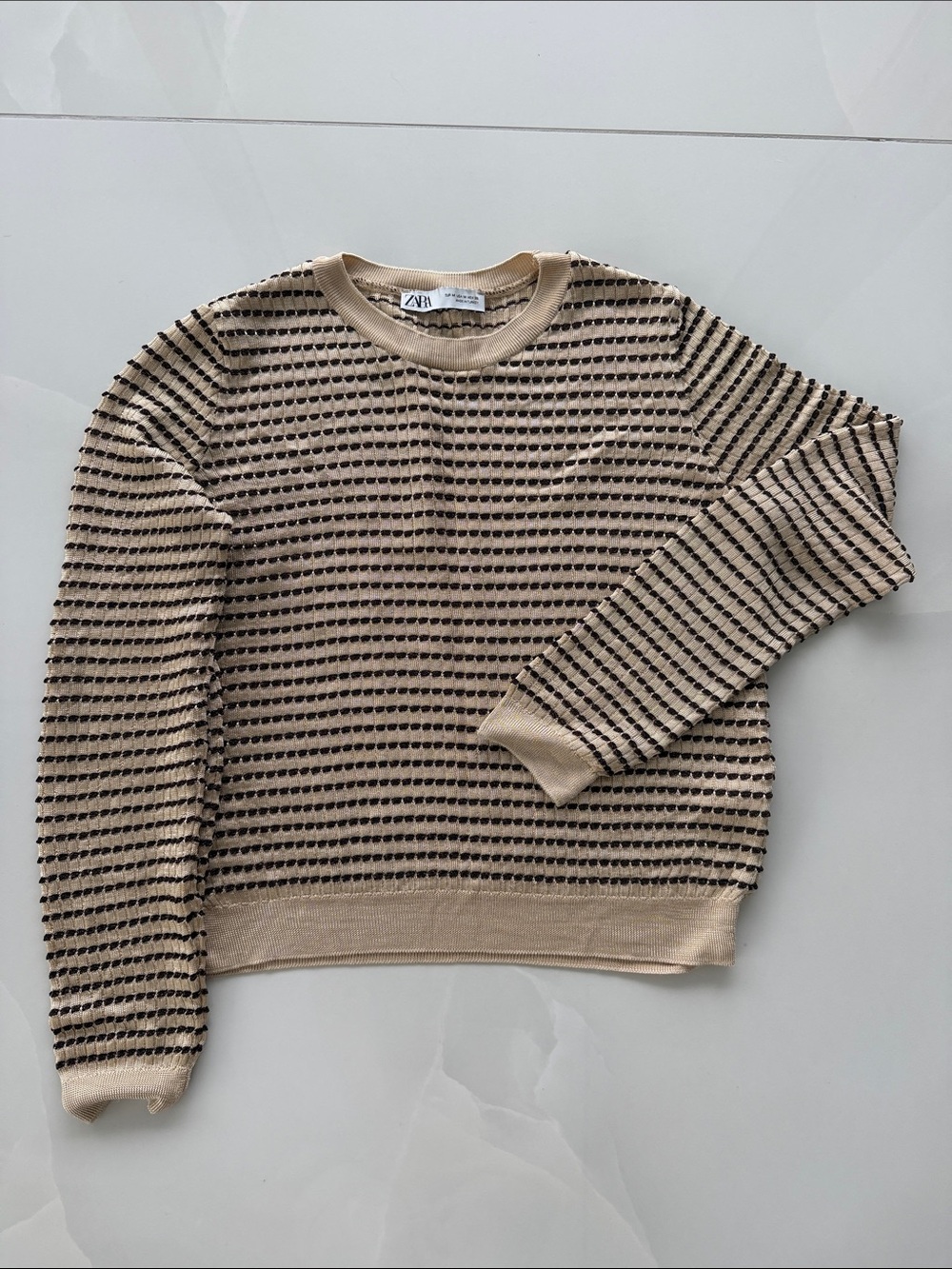 Zara Men Beige Sweater with Black Horizontal Dots
